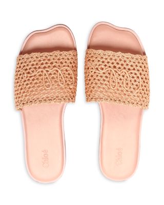 Women's Flower Raffia Slide Sandals
