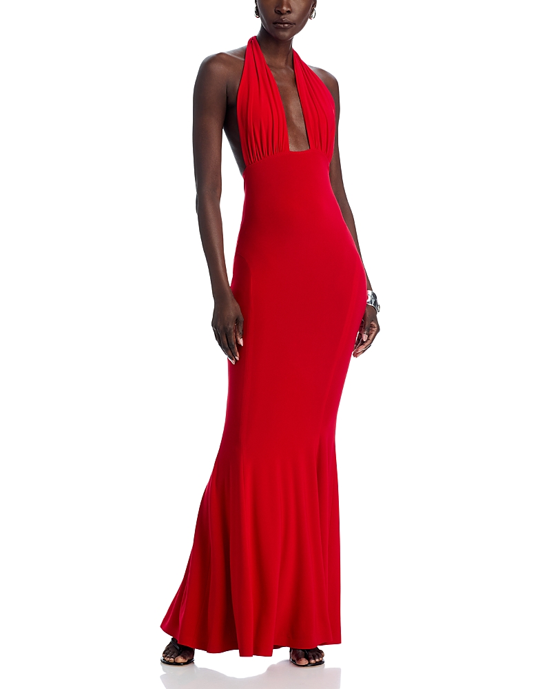 Norma Kamali Cross Halter Fishtail Gown