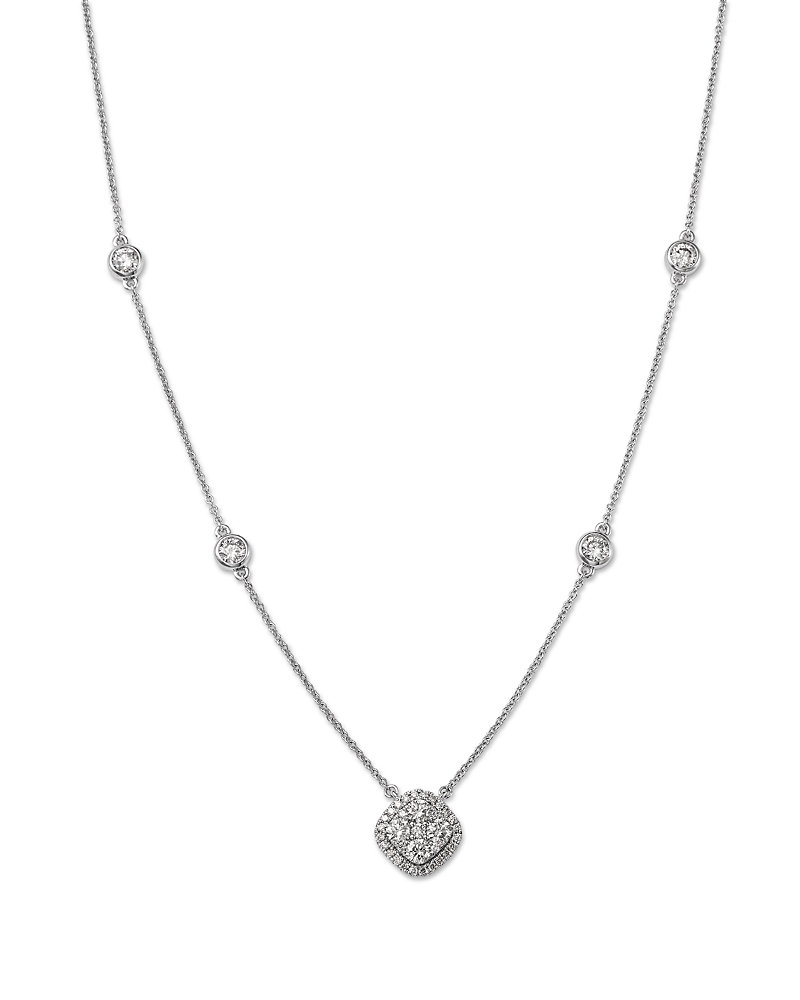 Bloomingdale's Fine Collection Diamond Halo Cluster Pendant Necklace In 14k White Gold, 1.0 Ct. T. W.