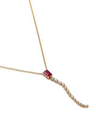 Ruby & Diamond Lariat Necklace in 14K Yellow Gold, 18"