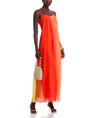 Sunset Stripe Strapless Maxi Dress