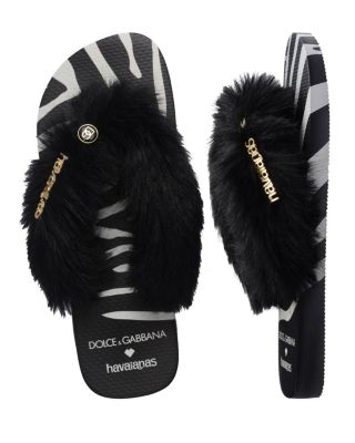 サンダル Dolce & Gabbana FW21 FUR SANDALS (A80251_AQ40080999) havaianas x Dolce & Gabbana Women's Zebra Faux Fur Flip