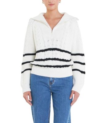 Women's Stripe Zip up Sweater