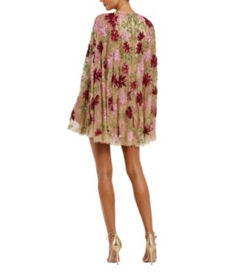Floral Beaded Mesh Shawl Mini Dress