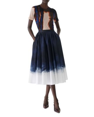 Brushed Canvas Printed Stretch Cotton Circle Skirt
