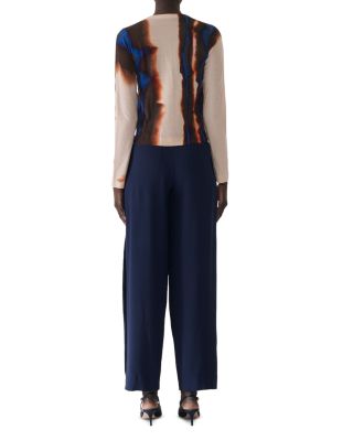 Burned Striped Wool Crewneck Cardigan Sweater 