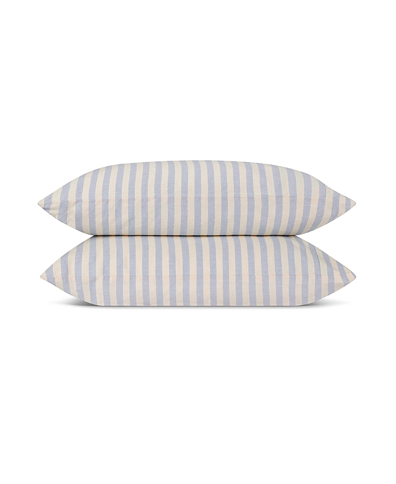 Piglet In Bed Pembroke Stripe Linen Pillowcase Pair, King In Blue