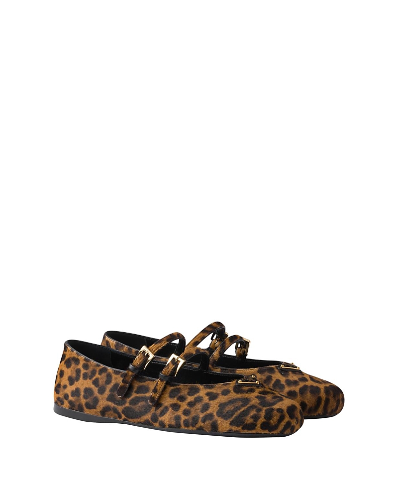 Prada Leopard Print Double Strap Ballet Flats