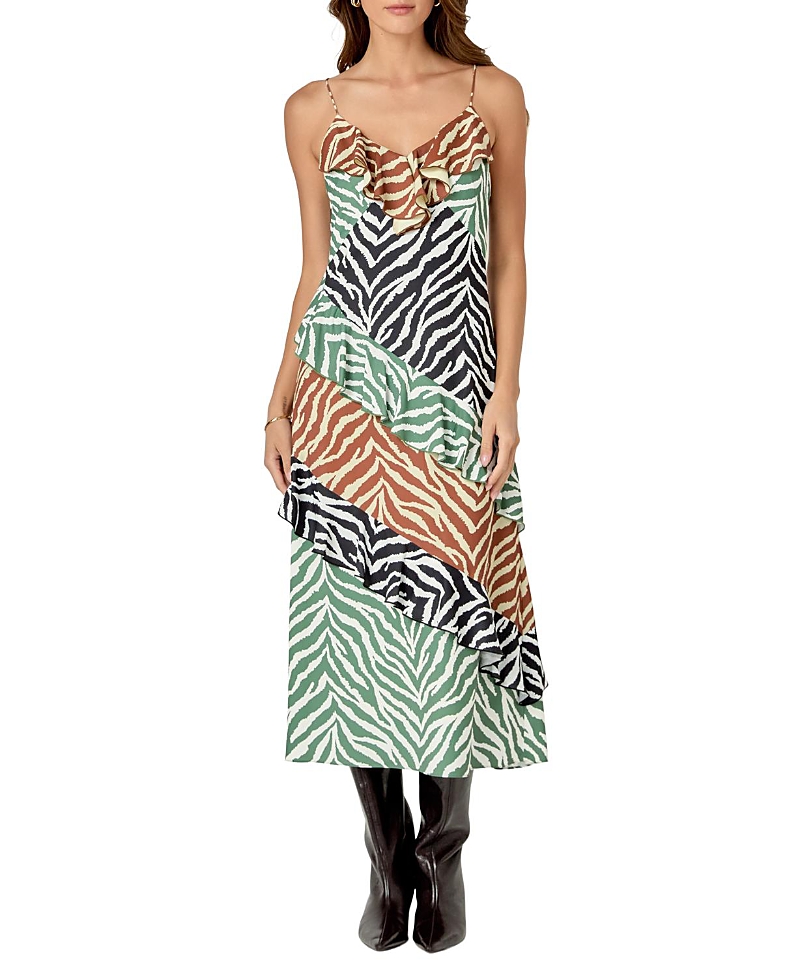 English Factory Zebra Print Ruffle Slipdress