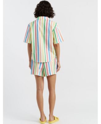 Women's Linen-Cotton Snoopy Stripe Shirt