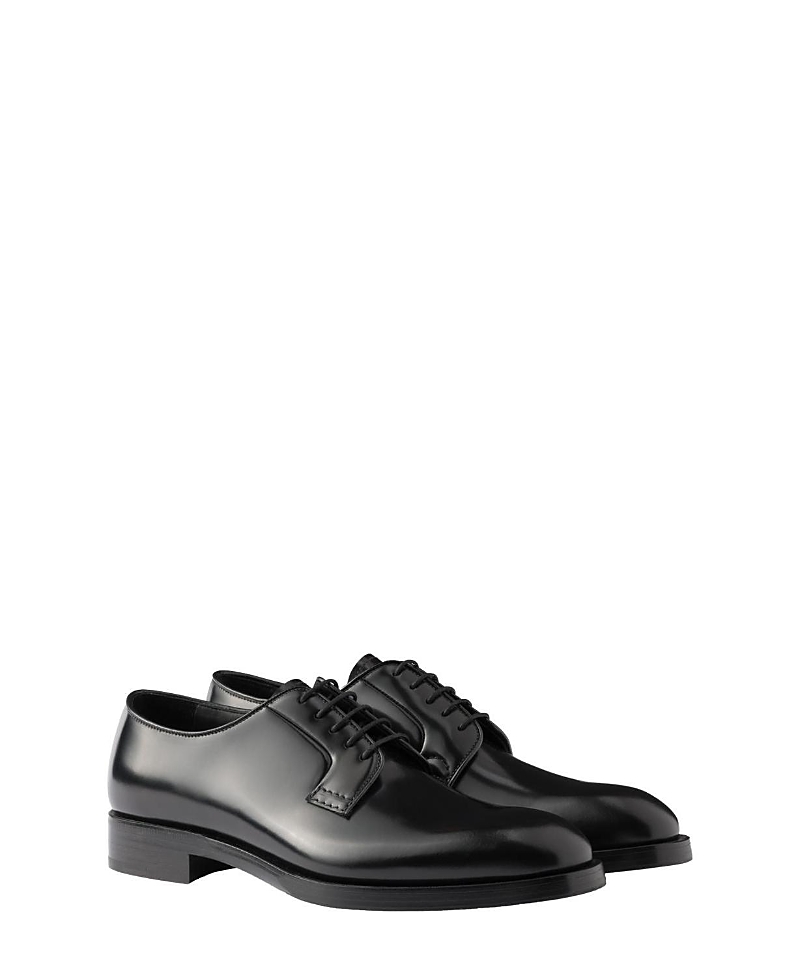 Prada Brushed-leather Lace-up Shoes In Black