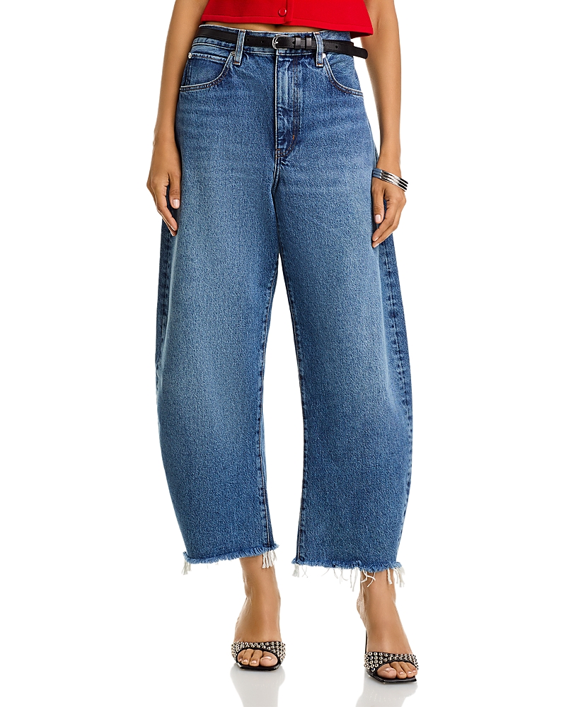 Frame The Bubble High Rise Crop Barrel Leg Jeans in Knock Out