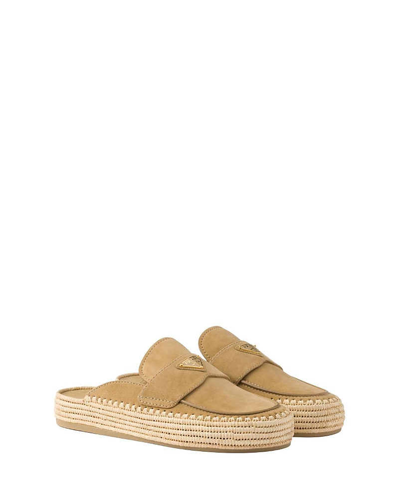 Prada Suede Slippers With Espadrille Sole And Round Toe