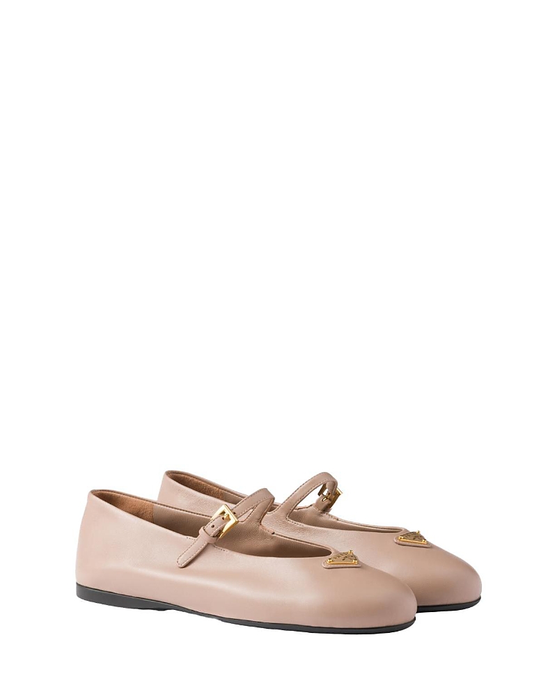 Prada Nappa Leather Ballerinas Buckle Detail In Powder