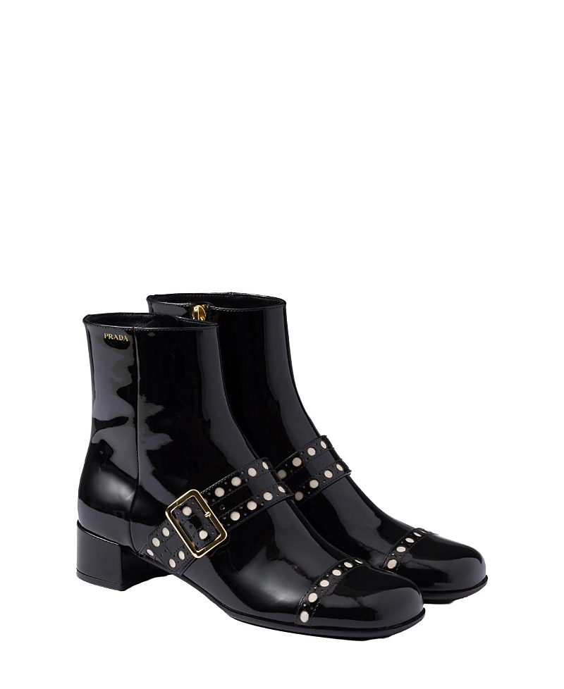 Prada Patent Leather Ankle Boots In Black
