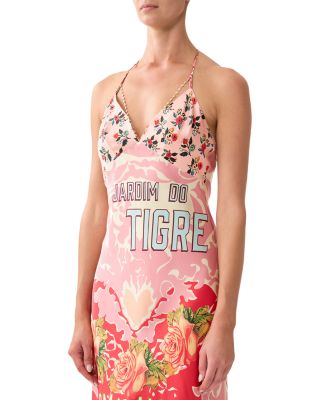 Silk Chain Detail Printed Slip Dress