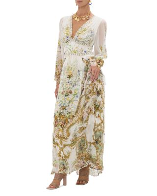 Silk Floral Flared Sleeve Maxi Dress