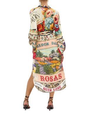 Silk Printed High Low Midi Shirtdress