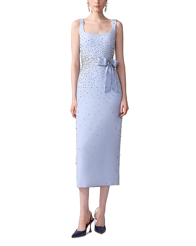 Carolina Herrera Bow-detail Crystal-embellished Midi Dress In Blue
