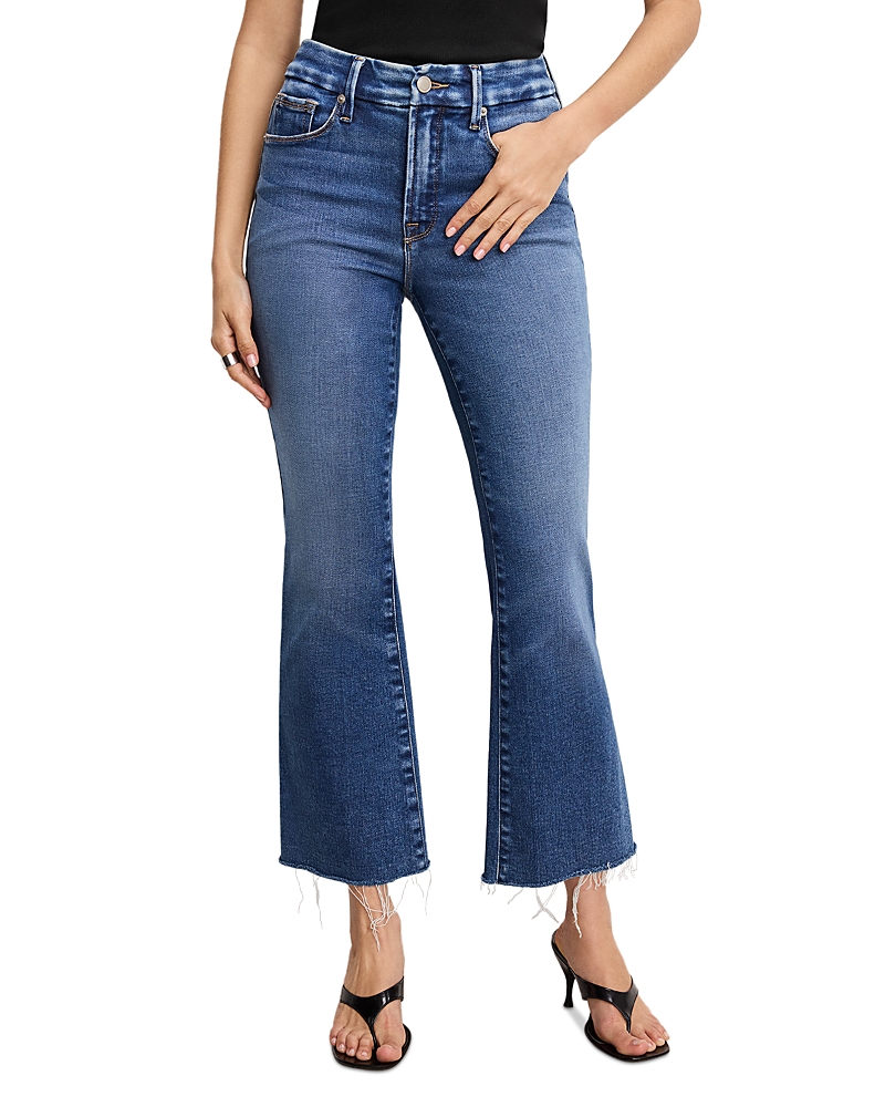 Good American Soft Tech Good Leg Cropped Bootcut Jeans in Indigo818