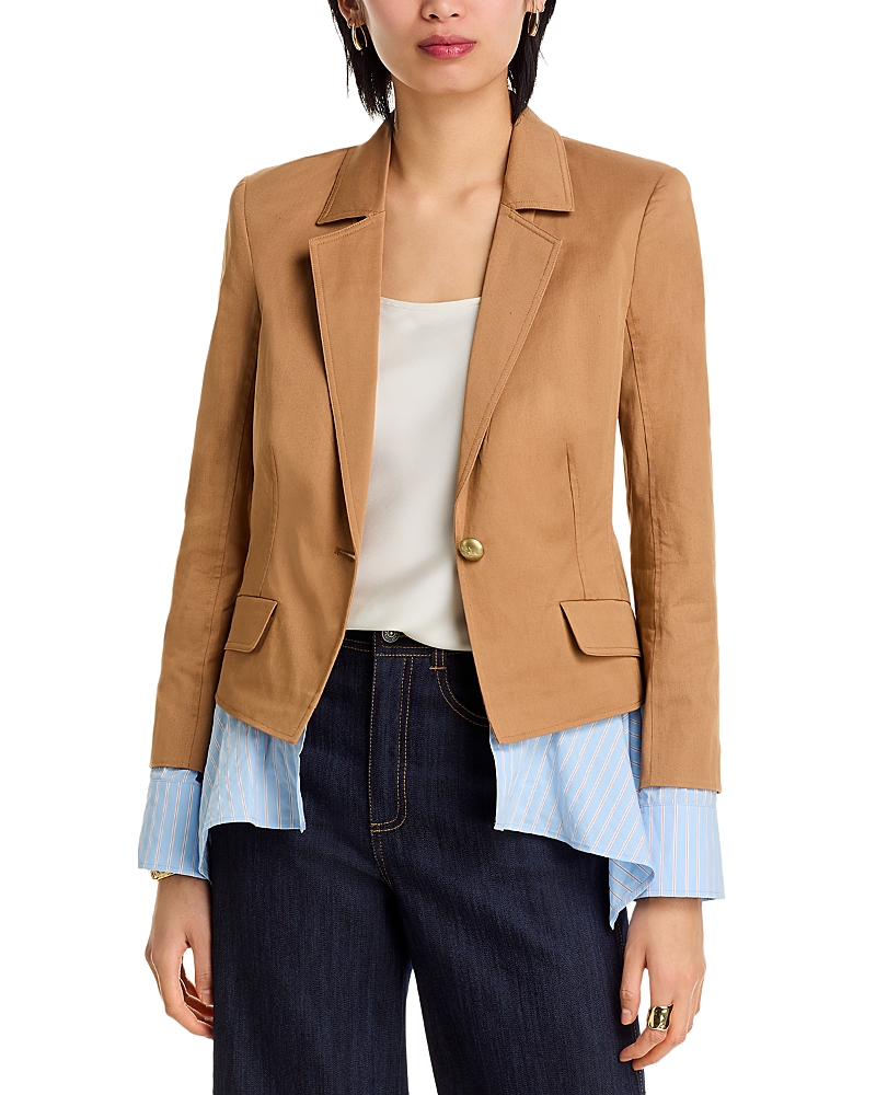 Cinq À Sept Shilo Ruffled-hem Single-breasted Jacket In Brown