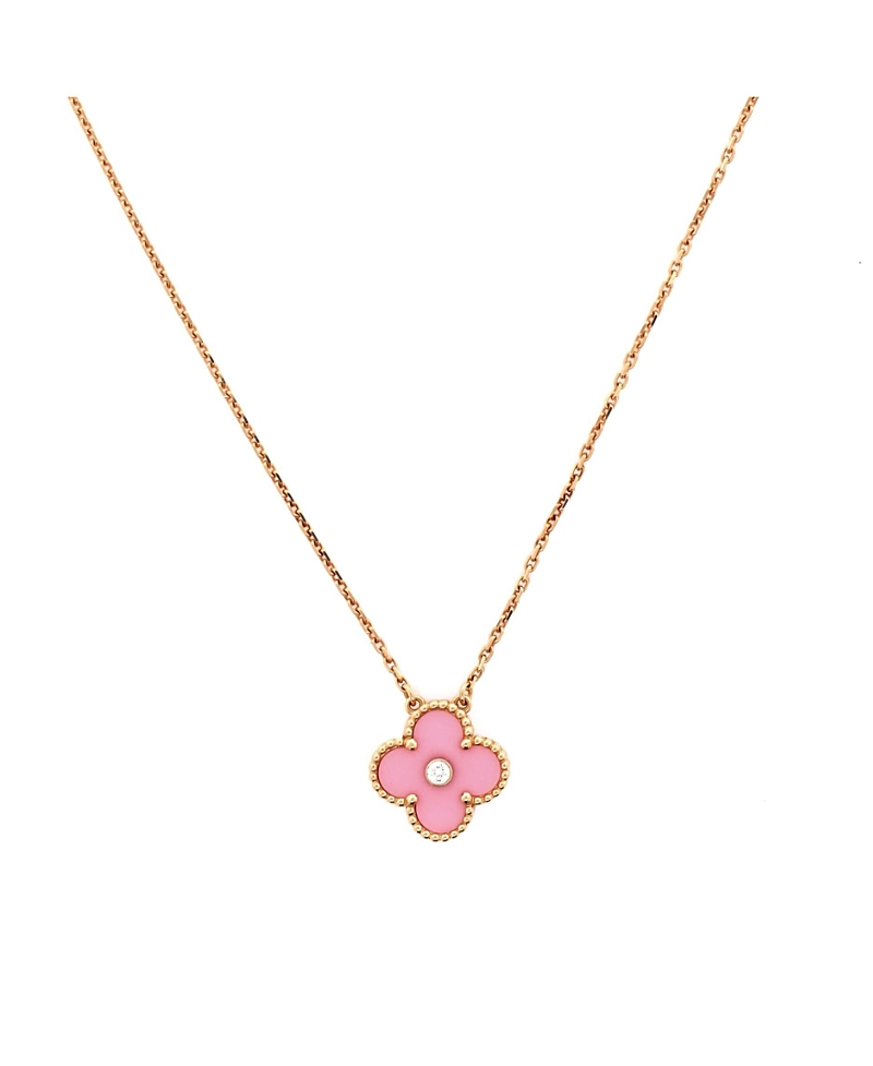 Pre-owned Pre-owned Van Cleef & Arpels Van Cleef & Arpels Vintage Alhambra Pendant Necklace 18k Rose Gold And Pink Sevres Porcela