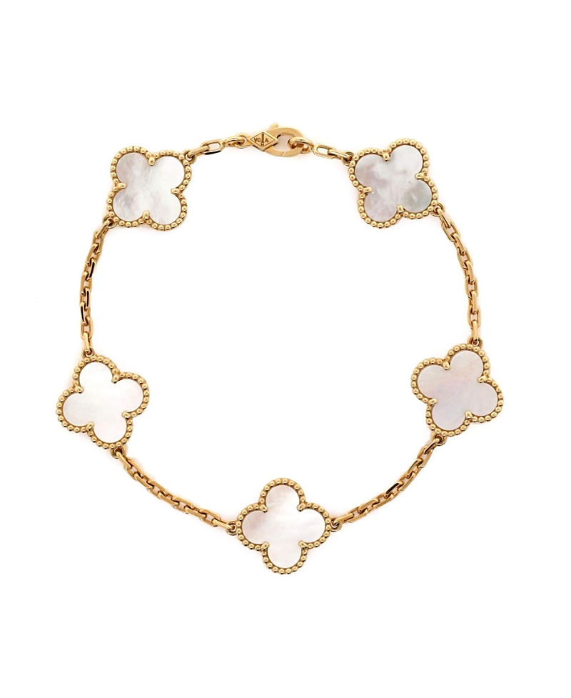 Pre-owned Pre-owned Van Cleef & Arpels Van Cleef & Arpels Vintage Alhambra 5 Motifs Bracelet 18k Gold And Mother Of Pearl