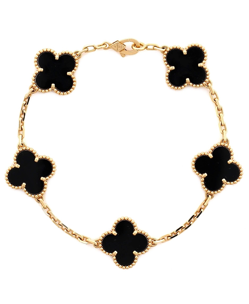 Pre-owned Pre-owned Van Cleef & Arpels Van Cleef & Arpels Vintage Alhambra 5 Motifs Bracelet 18k Gold And Onyx
