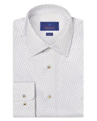 Trim Fit Herringbone Dot Print Dress Shirt