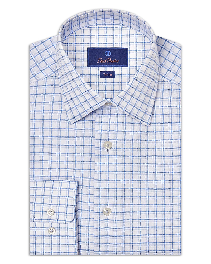 David Donahue Trim Fit Dobby Open Check Dress Shirt