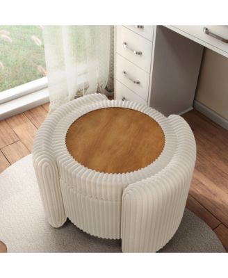 Lyla Chenille Round Storage Ottoman with Reversible Cushion