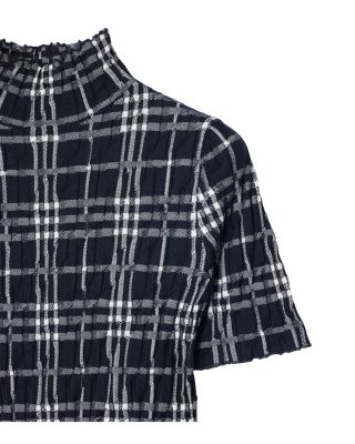 Wool Blend Check Turtleneck Dress