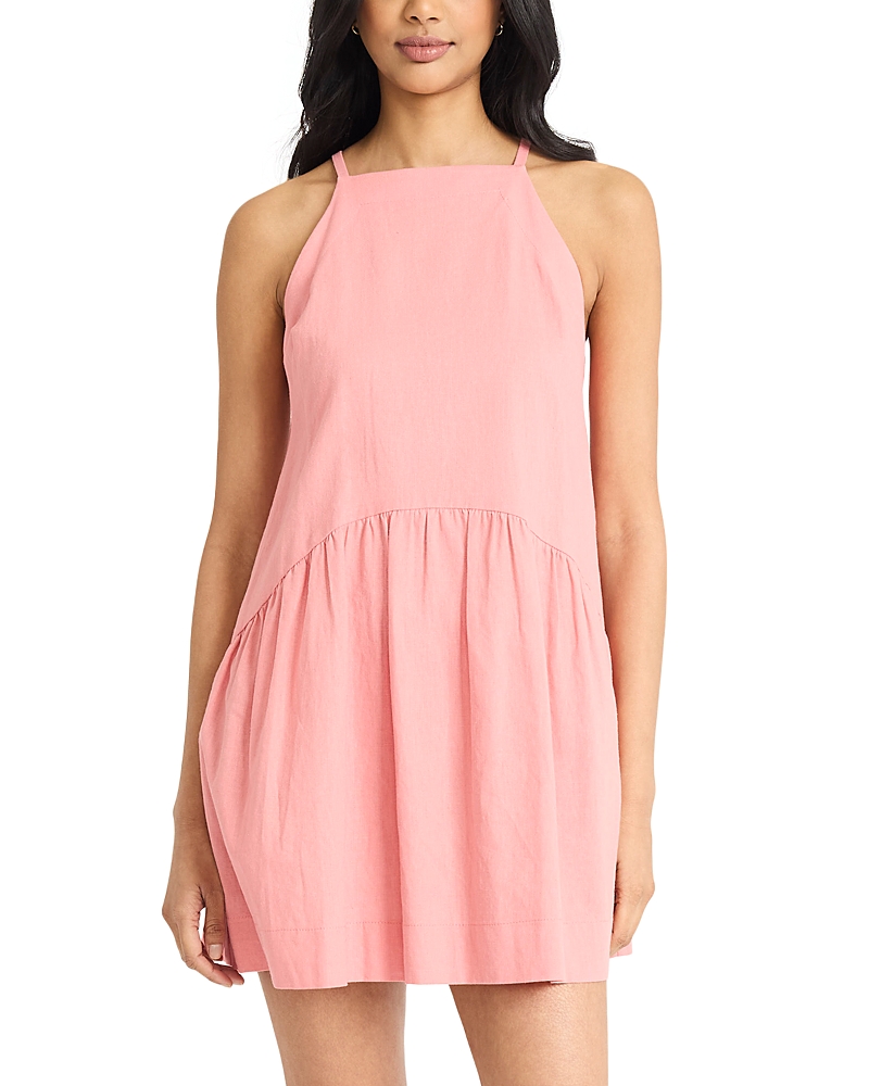 The Good Journey Keyhole Linen Blend Minidress In Pink