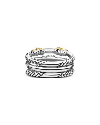 Petite Helena Wrap Three Row Ring in Sterling Silver with 18K Yellow Gold and Diamonds, 12mm