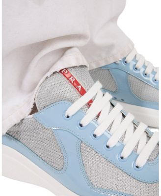 Men's Patent Leather and Technical Fabric America's Cup Sneakers in Sky Blue