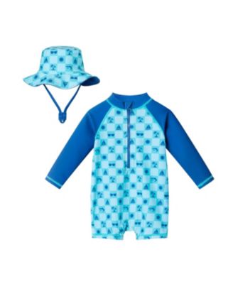 Andy & Evan - Boys' Beach Vibes Swim Romper and Hat Set - Baby