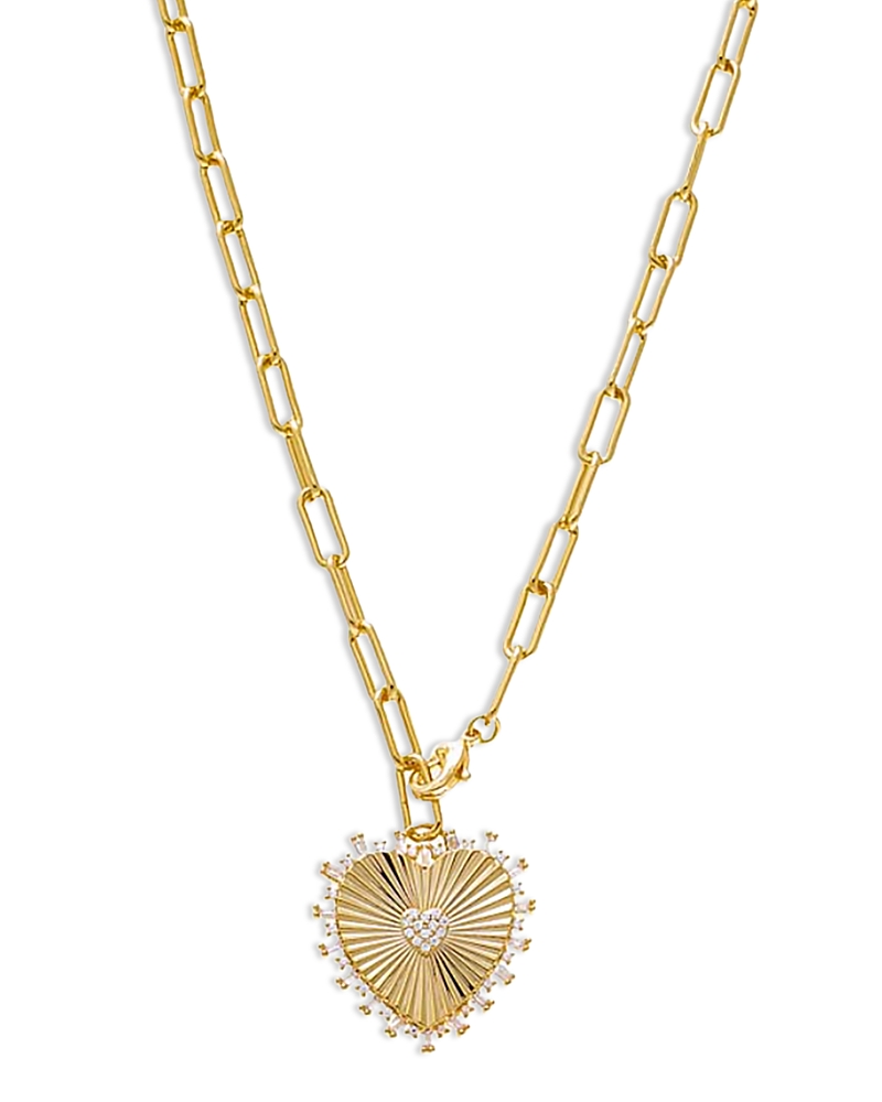 By Adina Eden Pave Accented Ridged Heart Pendant Lariat Necklace, 17