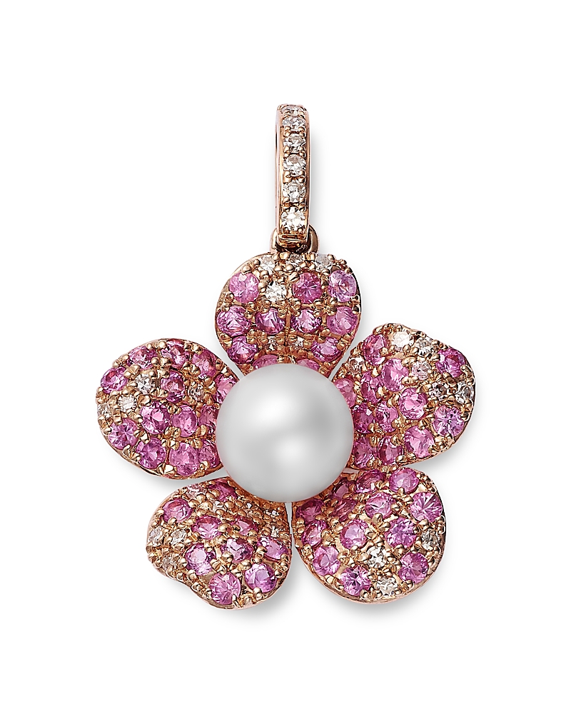 Bloomingdale's Fine Collection Freshwater Pearl, Pink Sapphire & Diamond Flower Pendant in 14K Rose Gold