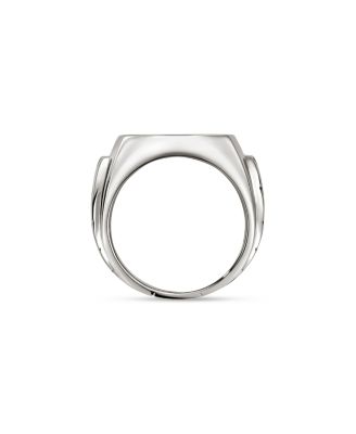 Men's Sterling Silver ID Black Sapphire Pav&eacute; Signet Ring