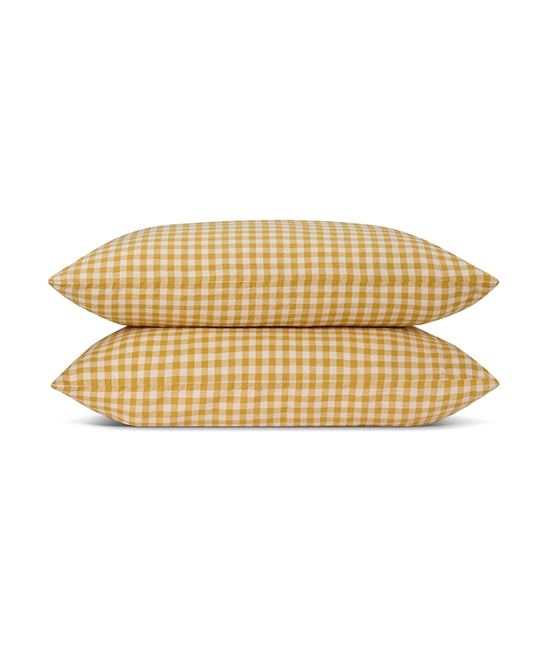 Piglet In Bed Gingham Linen Blend Pillowcase Pair In Yellow