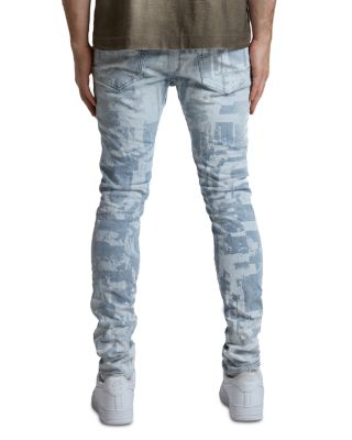 Grunge Print Skinny Jeans in Light Indigo