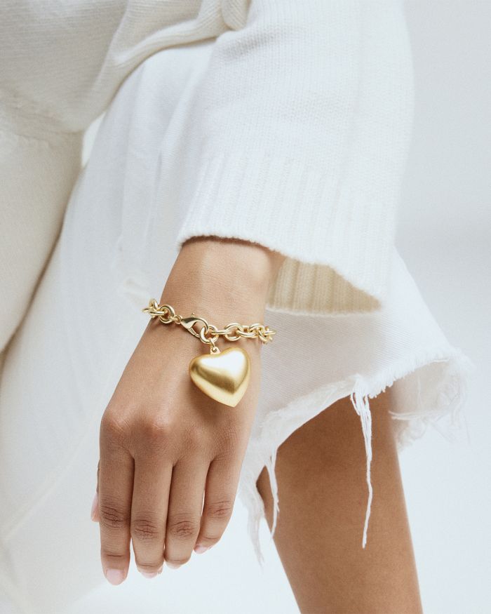 Puffy Heart Charm Link Bracelet
