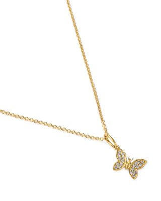 14K Yellow Gold Diamond Butterfly Pendant Necklace, 18"