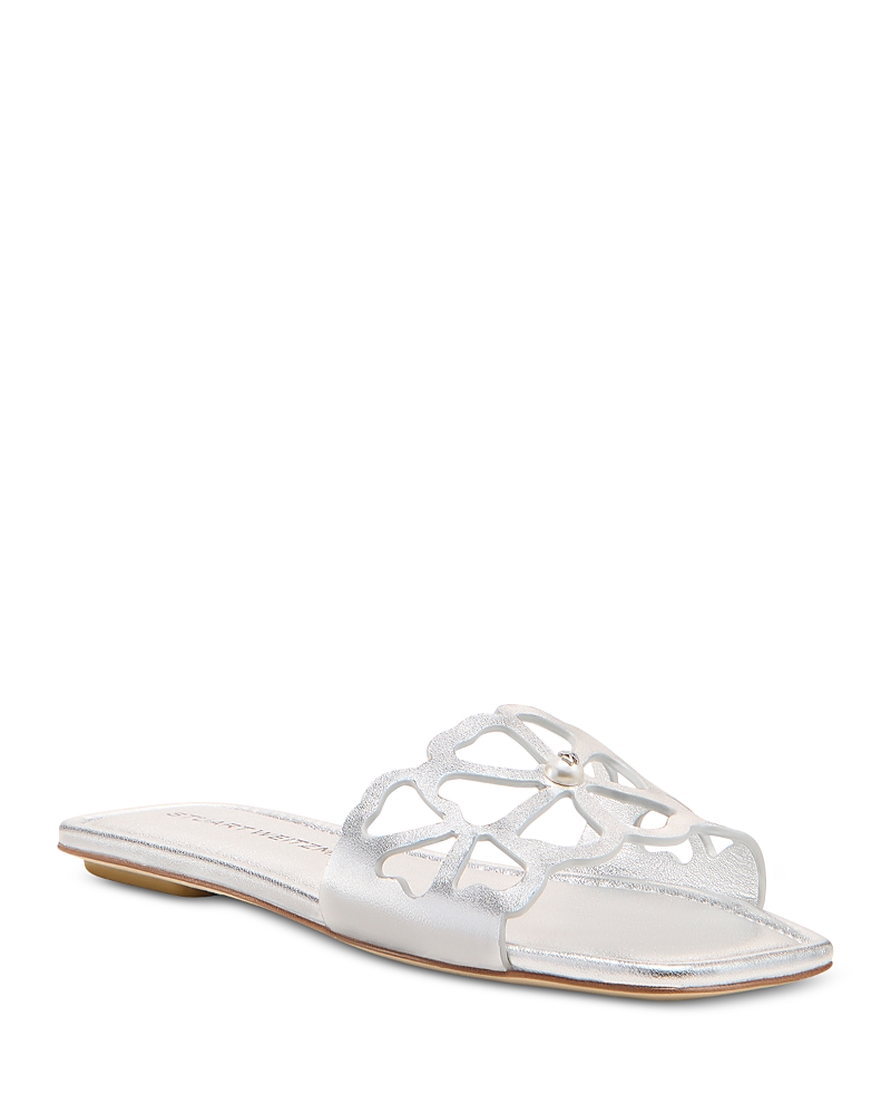 Stuart Weitzman Jasmine Metallic Cutout Flat Slide Sandals