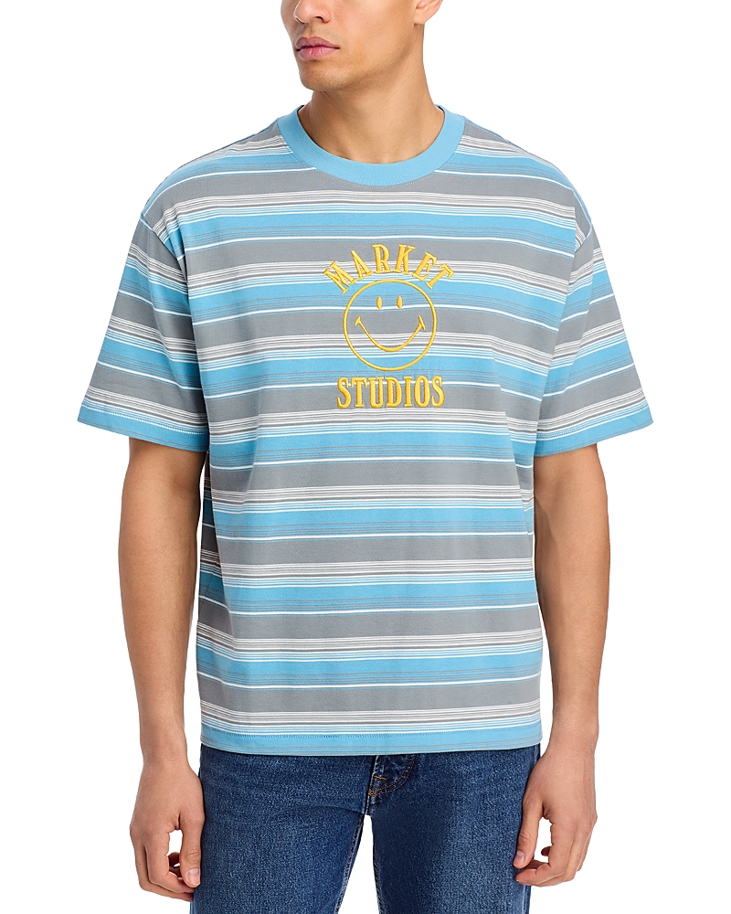 Market Smiley Lockup Striped Graphic Logo Tee In Multi