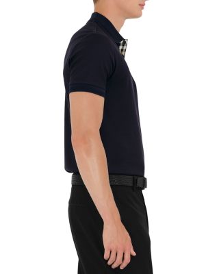 Eddie Cotton Piqu&eacute; Equestrian Knight Embroidered Slim Fit Check Placket Polo Shirt