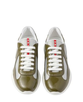 Men's Patent Leather and Technical Fabric America's Cup Sneakers in Green