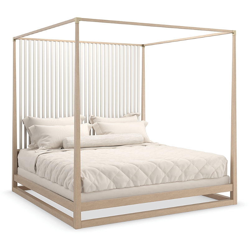 Caracole Pinstripe Canopy King Bed, Sun Drenched Oak In Brown