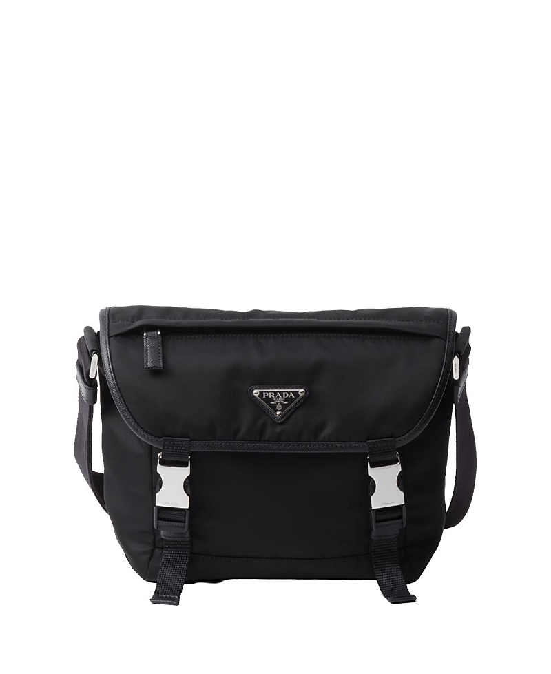 Prada Re-nylon And Saffiano Leather Shoulder Bag In Black