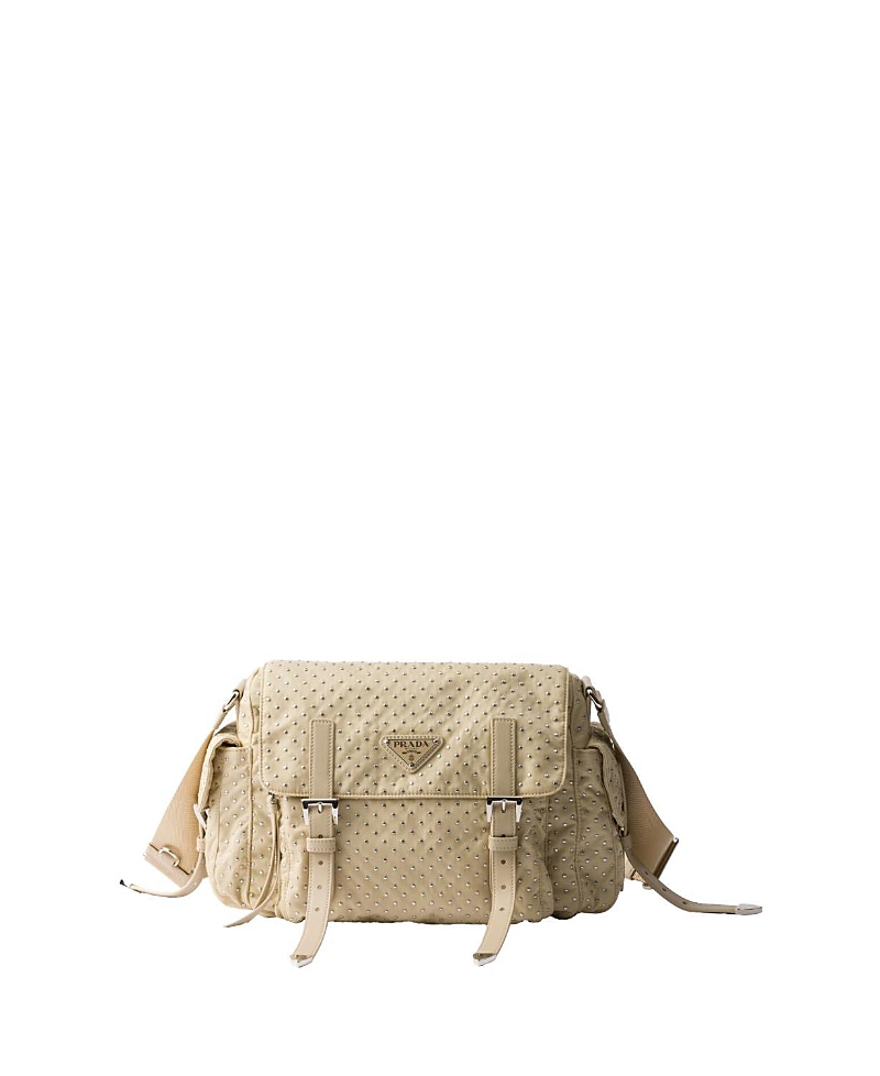 Prada Womens Neutral Re Nylon Studded Woven Shoulder Bag